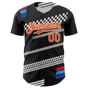 Custom Black Orange White-Blue 3D Pattern Design Car Racing Formula Auto Motorsport Authentic Baseball Jersey