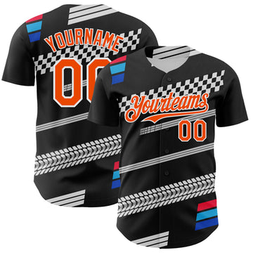 Custom Black Orange White-Blue 3D Pattern Design Car Racing Formula Auto Motorsport Authentic Baseball Jersey