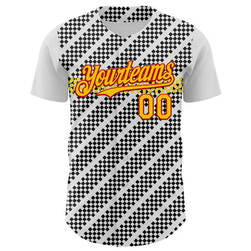 Custom White Yellow Red-Black 3D Pattern Design Car Racing Formula Auto Motorsport Authentic Baseball Jersey