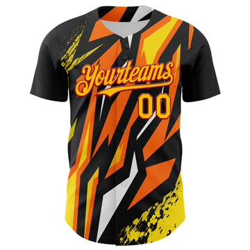 Custom Black Yellow Red Orange-White 3D Pattern Design Car Racing Formula Auto Motorsport Authentic Baseball Jersey