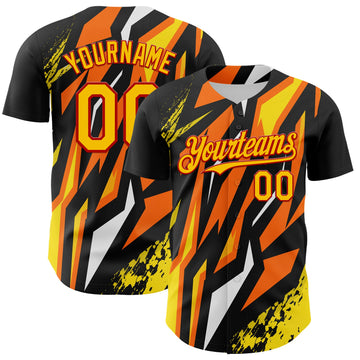 Custom Black Yellow Red Orange-White 3D Pattern Design Car Racing Formula Auto Motorsport Authentic Baseball Jersey