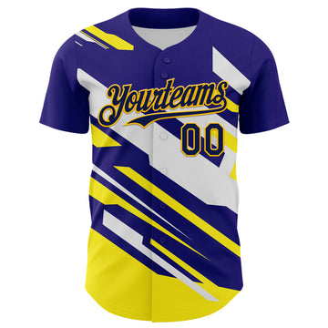 Custom Purple Navy Yellow-White 3D Pattern Design Car Racing Formula Auto Motorsport Authentic Baseball Jersey