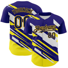 Load image into Gallery viewer, Custom Purple Navy Yellow-White 3D Pattern Design Car Racing Formula Auto Motorsport Authentic Baseball Jersey
