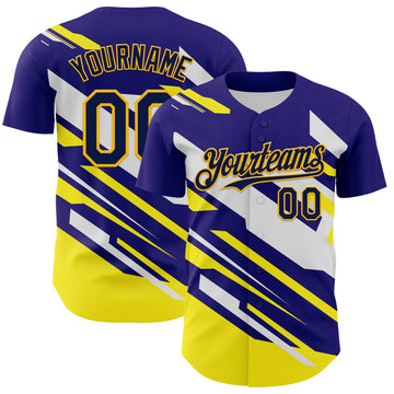 Custom Purple Navy Yellow-White 3D Pattern Design Car Racing Formula Auto Motorsport Authentic Baseball Jersey