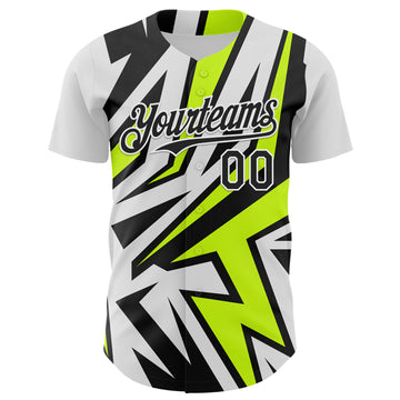 Custom White Black-Green 3D Pattern Design Car Racing Formula Auto Motorsport Authentic Baseball Jersey