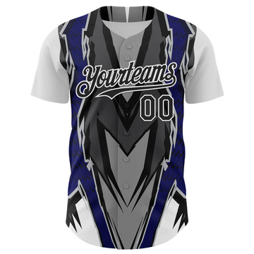 Custom White Black Gray-Blue 3D Pattern Design Car Racing Formula Auto Motorsport Authentic Baseball Jersey