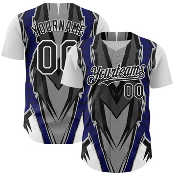 Custom White Black Gray-Blue 3D Pattern Design Car Racing Formula Auto Motorsport Authentic Baseball Jersey
