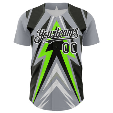 Custom Gray Black White-Green 3D Pattern Design Car Racing Formula Auto Motorsport Authentic Baseball Jersey