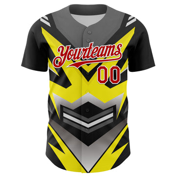 Custom Black Red White-Yellow 3D Pattern Design Car Racing Formula Auto Motorsport Authentic Baseball Jersey