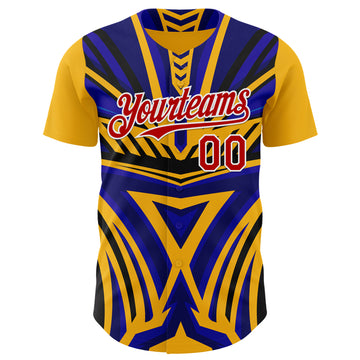 Custom Gold Red White Blue-Black 3D Pattern Design Car Racing Formula Auto Motorsport Authentic Baseball Jersey