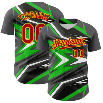 Custom Steel Gray Red Yellow Green-White 3D Pattern Design Car Racing Formula Auto Motorsport Authentic Baseball Jersey