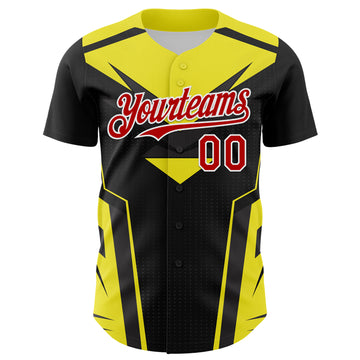 Custom Black Red White-Yellow 3D Pattern Design Car Racing Formula Auto Motorsport Authentic Baseball Jersey