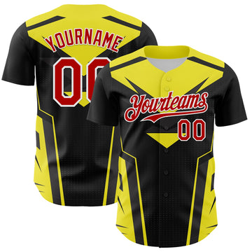 Custom Black Red White-Yellow 3D Pattern Design Car Racing Formula Auto Motorsport Authentic Baseball Jersey