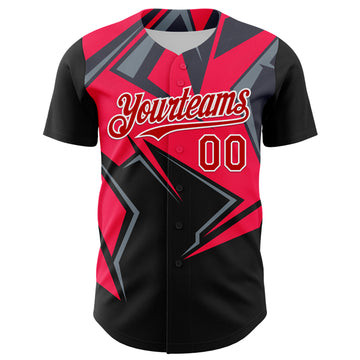 Custom Black Red White-Gray 3D Pattern Design Car Racing Formula Auto Motorsport Authentic Baseball Jersey