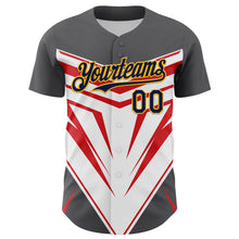 Charger l'image dans la galerie, Custom Steel Gray Navy Gold White-Red 3D Pattern Design Car Racing Formula Auto Motorsport Authentic Baseball Jersey
