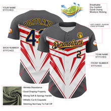 Charger l'image dans la galerie, Custom Steel Gray Navy Gold White-Red 3D Pattern Design Car Racing Formula Auto Motorsport Authentic Baseball Jersey
