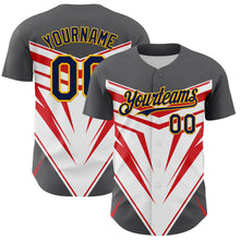 Charger l'image dans la galerie, Custom Steel Gray Navy Gold White-Red 3D Pattern Design Car Racing Formula Auto Motorsport Authentic Baseball Jersey
