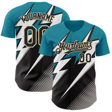 Charger l'image dans la galerie, Custom Teal Black Cream White-Gray 3D Pattern Design Car Racing Formula Auto Motorsport Authentic Baseball Jersey
