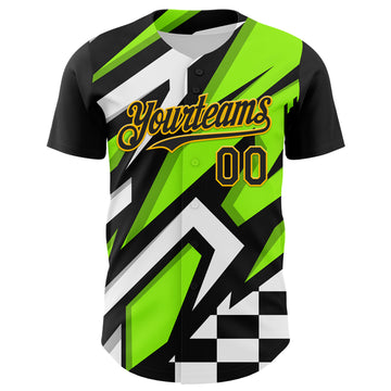 Custom Black Gold Green-White 3D Pattern Design Car Racing Formula Auto Motorsport Authentic Baseball Jersey