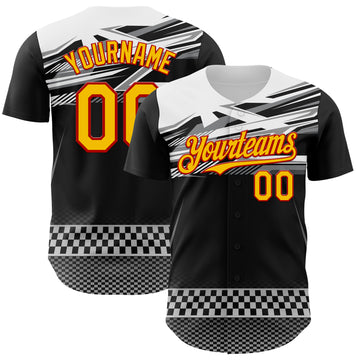 Custom Black Yellow Red White-Gray 3D Pattern Design Car Racing Formula Auto Motorsport Authentic Baseball Jersey