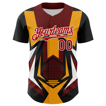 Custom Black Red White-Yellow 3D Pattern Design Car Racing Formula Auto Motorsport Authentic Baseball Jersey