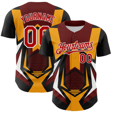 Custom Black Red White-Yellow 3D Pattern Design Car Racing Formula Auto Motorsport Authentic Baseball Jersey