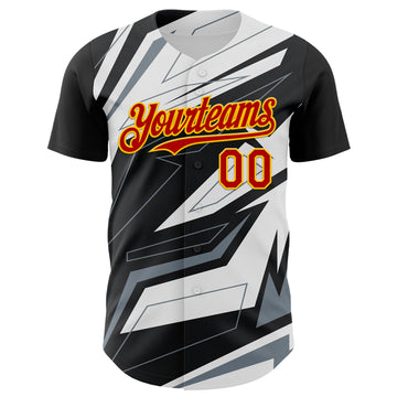 Custom Black Red Gold White-Gray 3D Pattern Design Car Racing Formula Auto Motorsport Authentic Baseball Jersey
