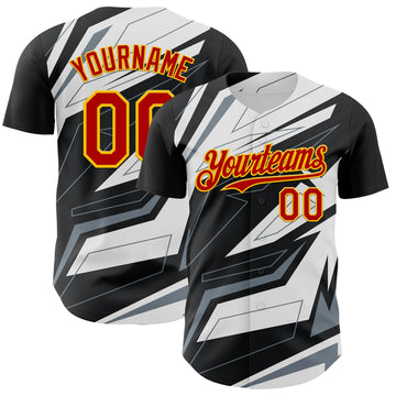 Custom Black Red Gold White-Gray 3D Pattern Design Car Racing Formula Auto Motorsport Authentic Baseball Jersey