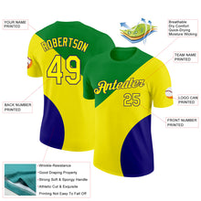 Load image into Gallery viewer, Custom Green Light Yellow-Dark Purple Brazil Color Blocks Performance T-Shirt
