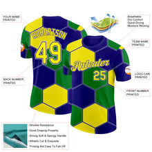 Load image into Gallery viewer, Custom Dark Purple Light Yellow Green-White Brazil Hexagons Geometric Shape Performance T-Shirt
