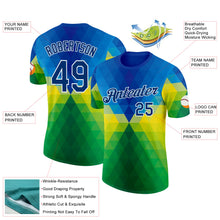 Загрузить изображение в средство просмотра галереи, Custom Blue US Navy Blue Green Yellow-White Brazil Gradient Geometric Shape Performance T-Shirt
