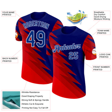 Custom Red Royal-White Haiti Zigzag Geometric Shape Performance T-Shirt