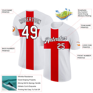 Custom White Red-Black England Cross Performance T-Shirt