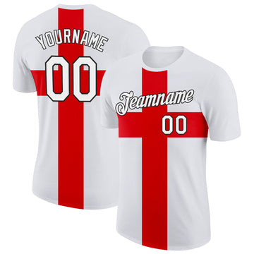 Custom White Red-Black England Cross Performance T-Shirt
