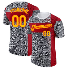 Laden Sie das Bild in den Galerie-Viewer, Custom Black Gold Red Orange-White England Polynesian Tribal Performance T-Shirt
