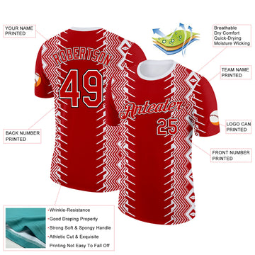 Custom Red Black-White England Zigzag Geometric Shape Performance T-Shirt