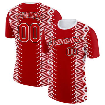 Custom Red Black-White England Zigzag Geometric Shape Performance T-Shirt