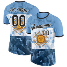 Charger l'image dans la galerie, Custom Blue Black-White Argentina Sun Geometric Shape Performance T-Shirt
