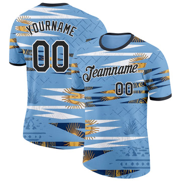 Custom Blue Black-White Argentina Sun Line Performance T-Shirt