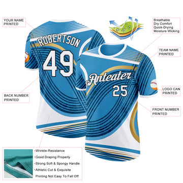 Custom Blue White Vegas Gold-Black Argentina Line Performance T-Shirt