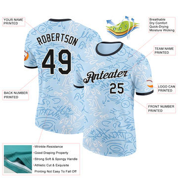 Custom Blue Black-White Argentina Abstract Performance T-Shirt