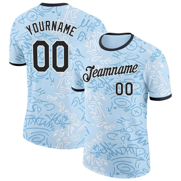 Custom Blue Black-White Argentina Abstract Performance T-Shirt