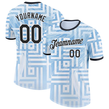 Custom Blue Black-White Argentina Geometric Shape Performance T-Shirt