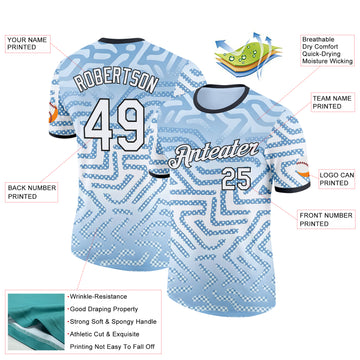 Custom Blue White-Black Argentina Geometric Polka Dot Lines Performance T-Shirt