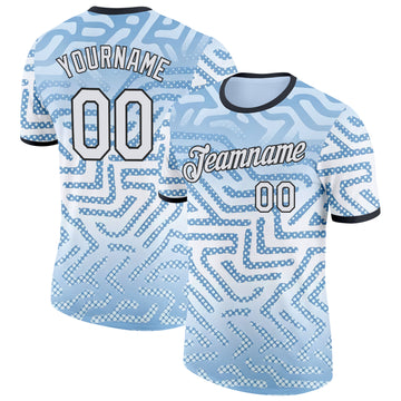 Custom Blue White-Black Argentina Geometric Polka Dot Lines Performance T-Shirt