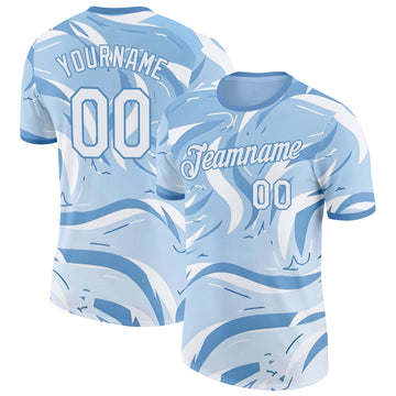 Custom Blue White Argentina Abstract Wave Performance T-Shirt