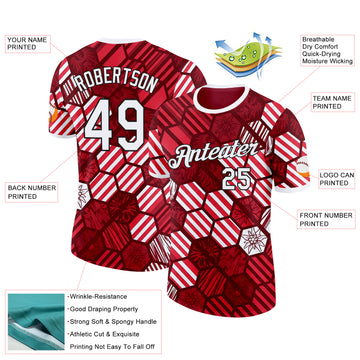 Custom Red White-Black Austria Hexagon Stripe Grunge Geometric Performance T-Shirt