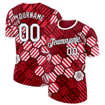 Custom Red White-Black Austria Hexagon Stripe Grunge Geometric Performance T-Shirt