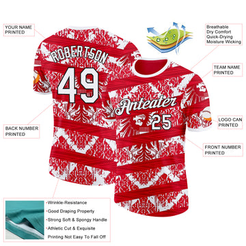 Custom Red White-Black Austria Abstract Performance T-Shirt