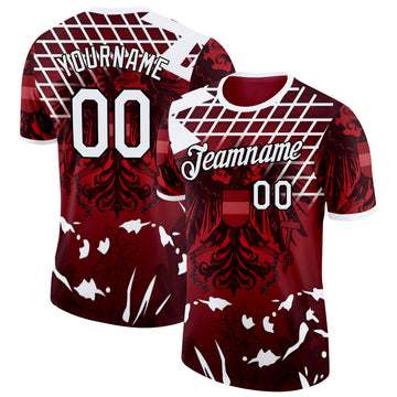 Custom Red White-Black Austria Abstract Performance T-Shirt